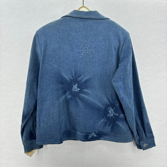 Vintage 90s Highlights Women's Denim Jacket Medium Rhinestone Sparkle Stars - Picture 2 of 9